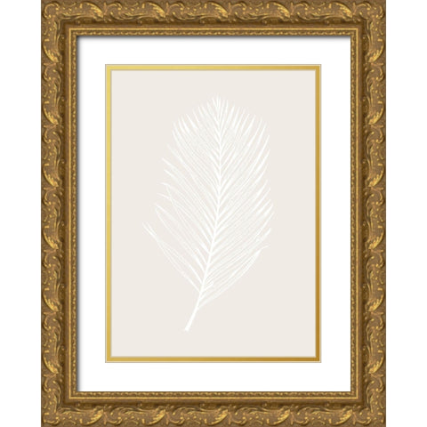 White Leaf Gold Ornate Wood Framed Art Print with Double Matting by Design Fabrikken