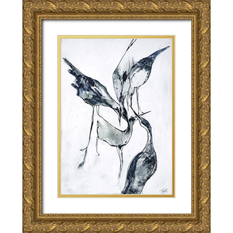 Crane 2 Gold Ornate Wood Framed Art Print with Double Matting by Design Fabrikken