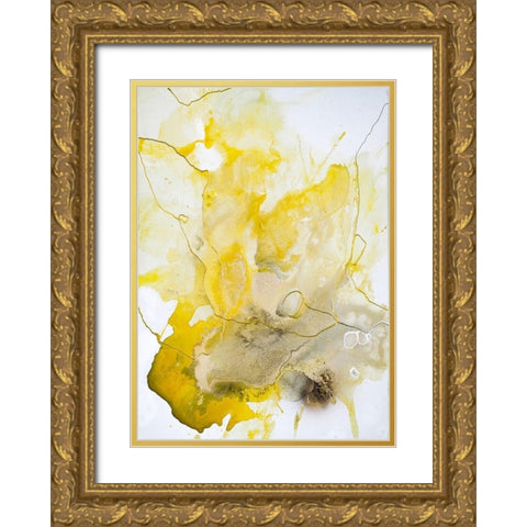 Yellow Line Gold Ornate Wood Framed Art Print with Double Matting by Design Fabrikken