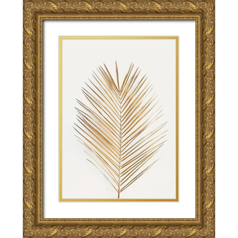 Palm Leaf Gold Gold Ornate Wood Framed Art Print with Double Matting by Design Fabrikken
