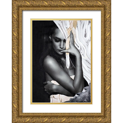 Paper Look 1 Gold Ornate Wood Framed Art Print with Double Matting by Design Fabrikken