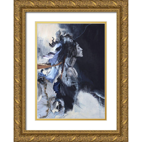 Imperfection Blue Gold Ornate Wood Framed Art Print with Double Matting by Design Fabrikken