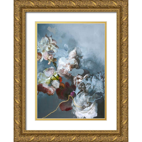 Haute Couture Blue Gold Ornate Wood Framed Art Print with Double Matting by Design Fabrikken