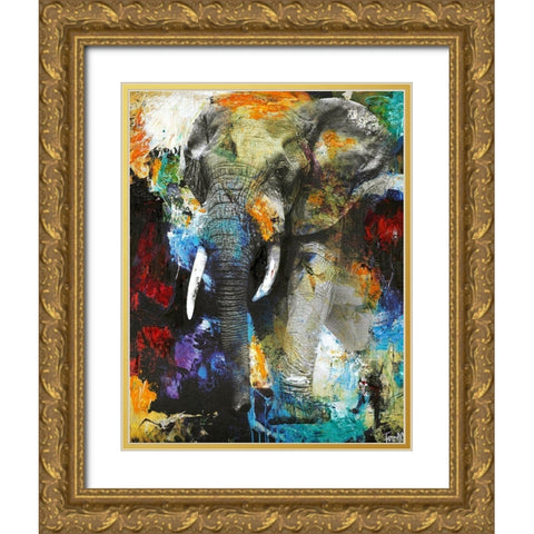Elephant Gold Ornate Wood Framed Art Print with Double Matting by Design Fabrikken