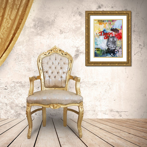 Tiger King Gold Ornate Wood Framed Art Print with Double Matting by Design Fabrikken