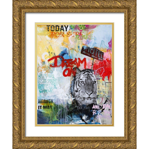 Tiger King Gold Ornate Wood Framed Art Print with Double Matting by Design Fabrikken