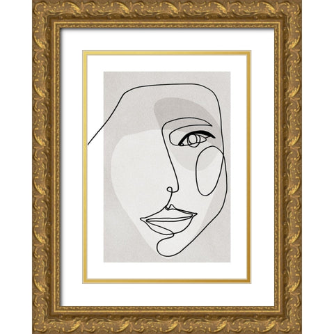 Face Line 3 Gold Ornate Wood Framed Art Print with Double Matting by Design Fabrikken