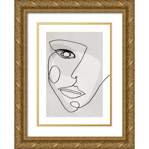 Face Line 4 Gold Ornate Wood Framed Art Print with Double Matting by Design Fabrikken
