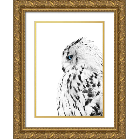 White Owl Gold Ornate Wood Framed Art Print with Double Matting by Design Fabrikken