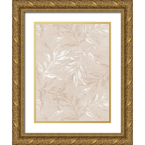 White Leaves 1 Gold Ornate Wood Framed Art Print with Double Matting by Design Fabrikken