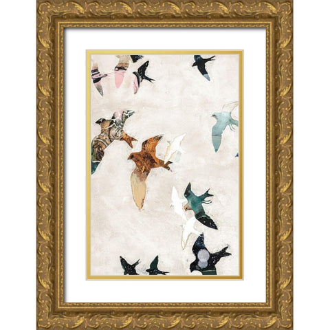 Abstract Birds 1 Gold Ornate Wood Framed Art Print with Double Matting by Design Fabrikken