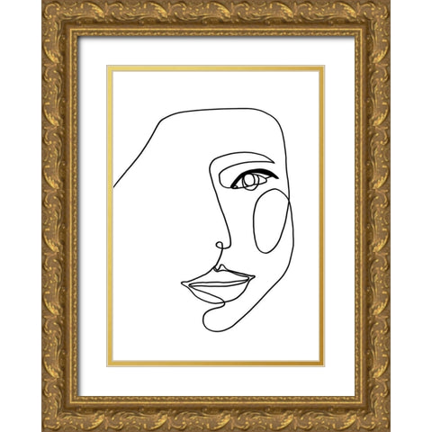Face Line 1 Gold Ornate Wood Framed Art Print with Double Matting by Design Fabrikken