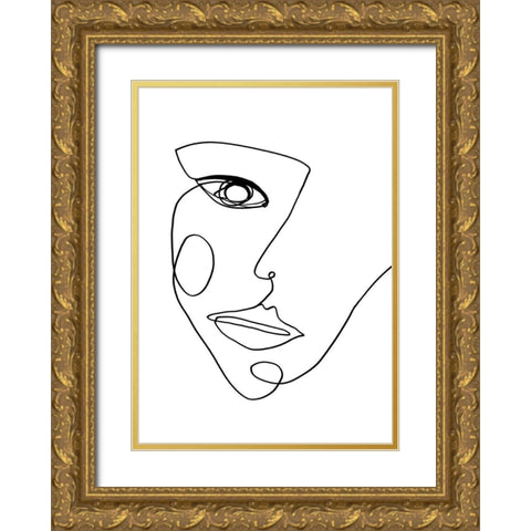 Face Line 2 Gold Ornate Wood Framed Art Print with Double Matting by Design Fabrikken