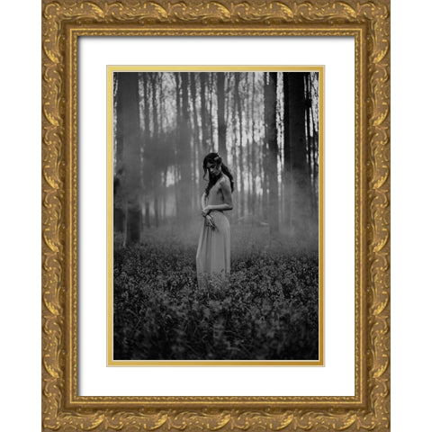 Girl in the Woods Gold Ornate Wood Framed Art Print with Double Matting by Design Fabrikken