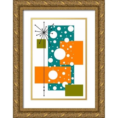 Lacuna - Aqua and Orange Gold Ornate Wood Framed Art Print with Double Matting by Newton, Tonya
