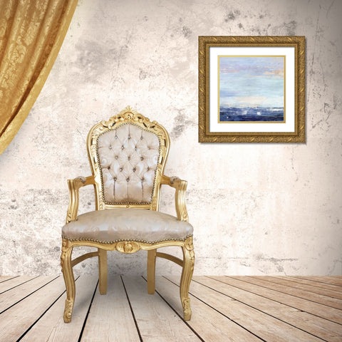 Blue Wave No. 1 Gold Ornate Wood Framed Art Print with Double Matting by Nicoll, Suzanne
