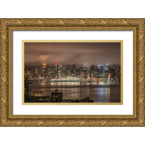 Vancouver Night Gold Ornate Wood Framed Art Print with Double Matting by Oldford, Tim