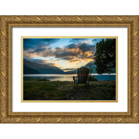 Crescent Lake Chair Gold Ornate Wood Framed Art Print with Double Matting by Oldford, Tim