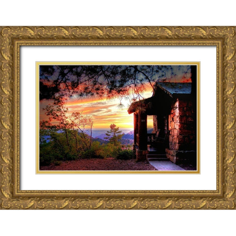 Grand Canyon Cabin Gold Ornate Wood Framed Art Print with Double Matting by Oldford, Tim