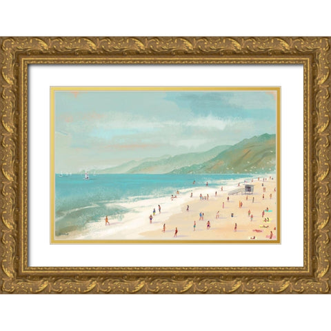 Santa Monica Beach Gold Ornate Wood Framed Art Print with Double Matting by Oswald, Pete