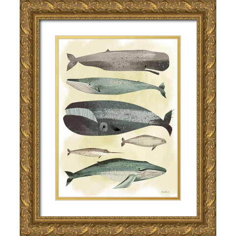 Whales Gold Ornate Wood Framed Art Print with Double Matting by Oswald, Pete