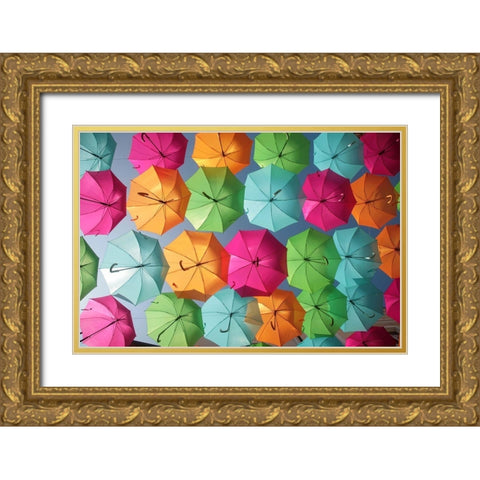 Portugal Umbrella 1 Gold Ornate Wood Framed Art Print with Double Matting by Okula, Carina