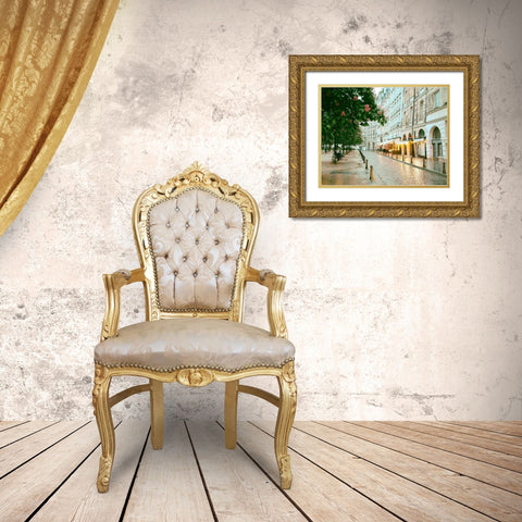 Paris in Chesnut Blossom Pink Gold Ornate Wood Framed Art Print with Double Matting by Okula, Carina