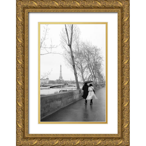 Paris In The Rain I Love Gold Ornate Wood Framed Art Print with Double Matting by Okula, Carina