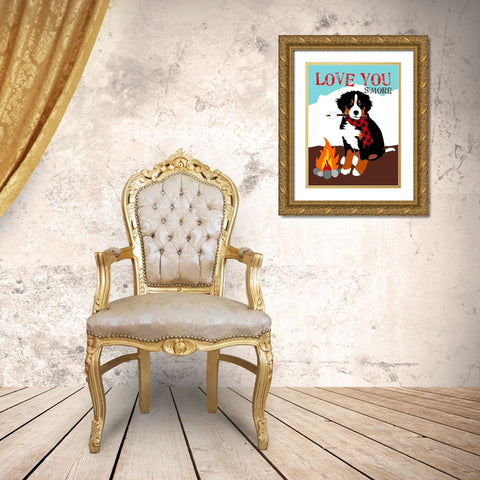 Bernese Mountain Dog - Love You SMore Gold Ornate Wood Framed Art Print with Double Matting by Oliphant, Ginger