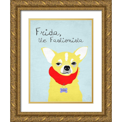 Frida the Fashionista Chihuahua Gold Ornate Wood Framed Art Print with Double Matting by Oliphant, Ginger