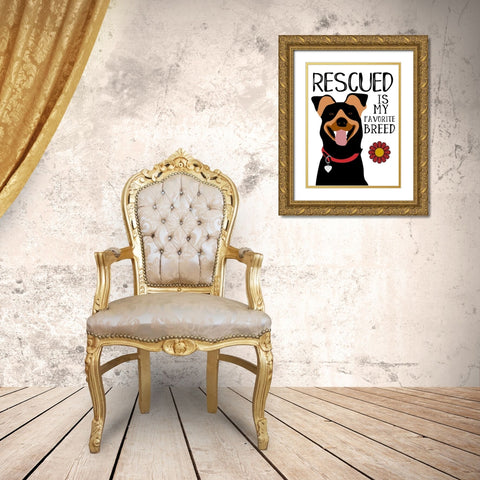 Rescued is my Favorite Breed Gold Ornate Wood Framed Art Print with Double Matting by Oliphant, Ginger