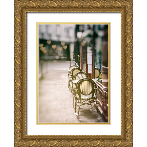 Cafe Chairs on Quiet Village Street Gold Ornate Wood Framed Art Print with Double Matting by Okula, Carina