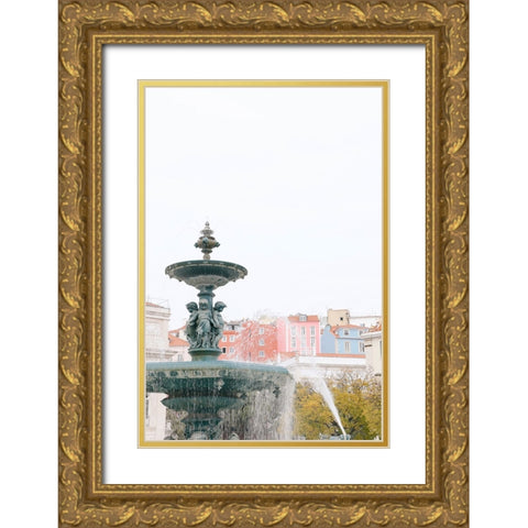 Mermaid Fountain Gold Ornate Wood Framed Art Print with Double Matting by Okula, Carina