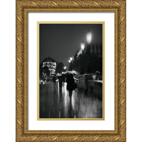 Paris in The Rain Gold Ornate Wood Framed Art Print with Double Matting by Okula, Carina