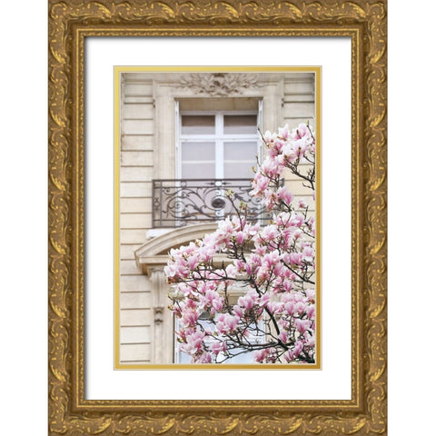 Spring Magnolias in Paris Gold Ornate Wood Framed Art Print with Double Matting by Okula, Carina