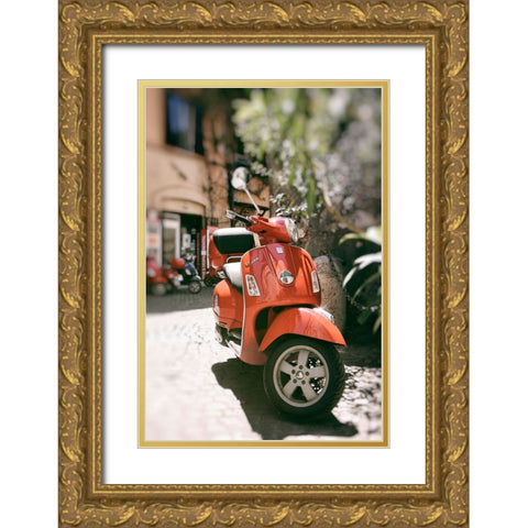When in Rome Ride A Vespa Gold Ornate Wood Framed Art Print with Double Matting by Okula, Carina