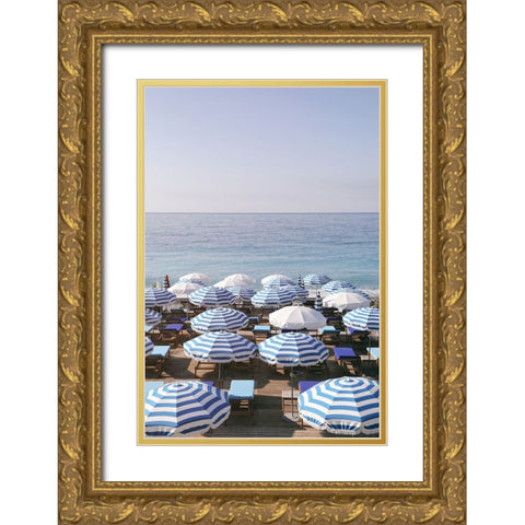 French Riviera Sea Stripes Gold Ornate Wood Framed Art Print with Double Matting by Okula, Carina