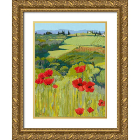 Field of Poppies Gold Ornate Wood Framed Art Print with Double Matting by Parsons, Jane Henry