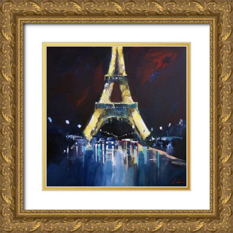 Eiffel Rain Gold Ornate Wood Framed Art Print with Double Matting by Penny, Craig Trewin
