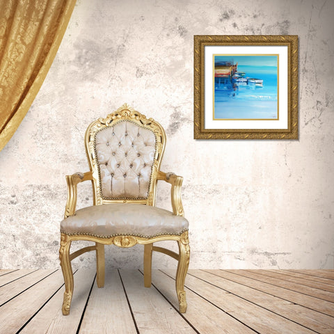 Port Fairy Moorings Gold Ornate Wood Framed Art Print with Double Matting by Penny, Craig Trewin