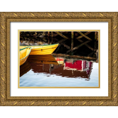 Dories and Reflection Gold Ornate Wood Framed Art Print with Double Matting by Pollard, David W.