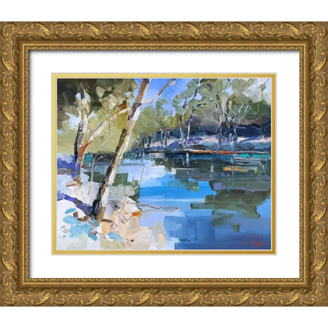 Bank on the Murray Gold Ornate Wood Framed Art Print with Double Matting by Penny, Craig Trewin