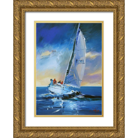 Night Sail Gold Ornate Wood Framed Art Print with Double Matting by Penny, Craig Trewin