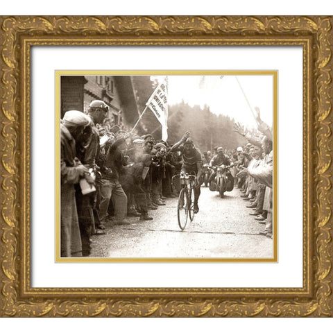 Bartali Wins Gold Ornate Wood Framed Art Print with Double Matting by E Sports Presse