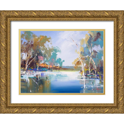 The Renmark Creek Gold Ornate Wood Framed Art Print with Double Matting by Penny, Craig Trewin