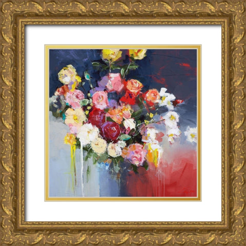 White Flowers Gold Ornate Wood Framed Art Print with Double Matting by Penny, Craig Trewin
