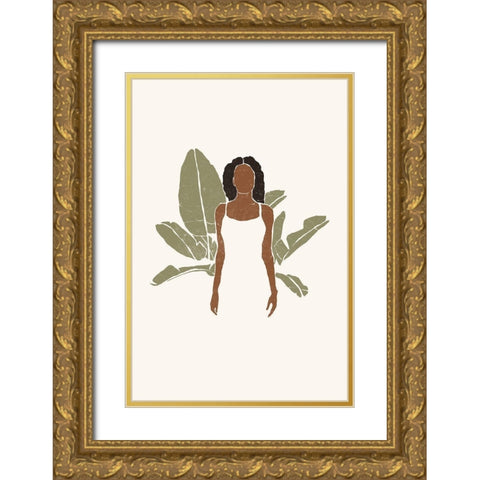 Boho Bird of Paradise Leaves II Gold Ornate Wood Framed Art Print with Double Matting by Pont, Yuyu
