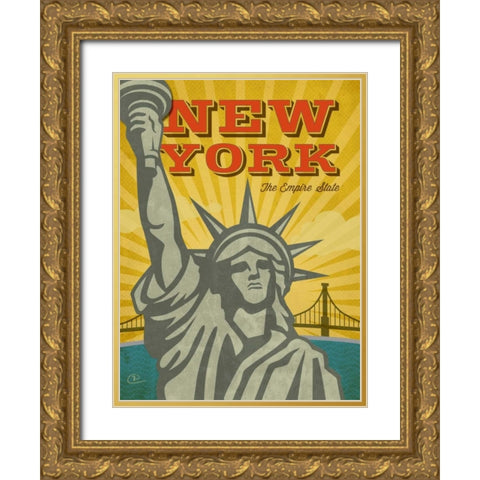 New York The Empire State Gold Ornate Wood Framed Art Print with Double Matting by Pulve, Renee