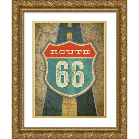 Route 66 Gold Ornate Wood Framed Art Print with Double Matting by Pulve, Renee