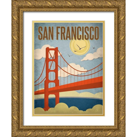 San Francisco Golden Gate Bridge Gold Ornate Wood Framed Art Print with Double Matting by Pulve, Renee